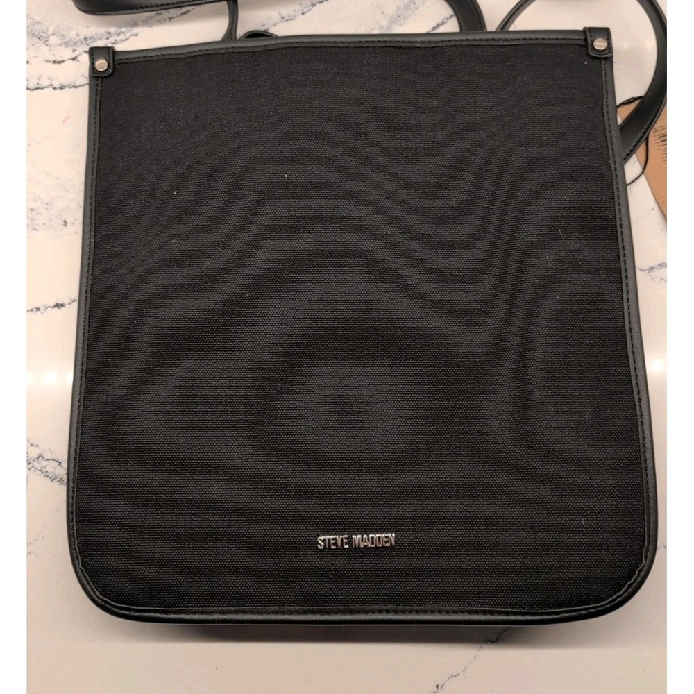 Steve Madden City Tote Bag Purse Black Canvas Sequins Detachable Small Bag NWT - Picture 3 of 6